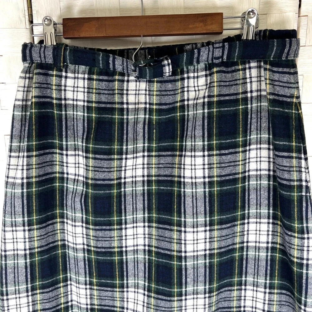 Vtg Prestige of Boston Plaid Midi Skirt Women Size 14‎ Green Navy Classic Tartan